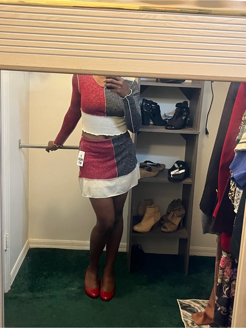 Sparkle Two-Piece Mini Dress Set in Burgundy and Cream